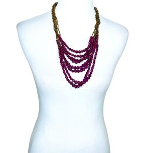 Noonday Handmade paper beads and reclaimed metal bead necklace purple and gold
